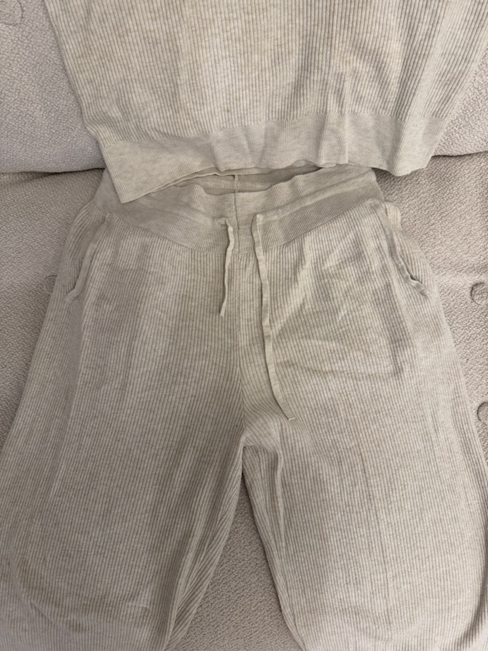 Uniqlo Cream Ribbed Drawstring Track Pants - Picture 3 of 5